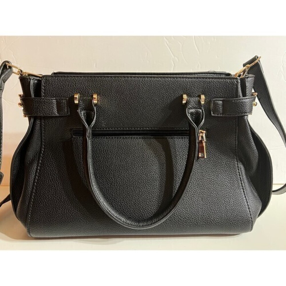 Large Black Vegan Faux Leather Purse Bag Top Handle Crossbody